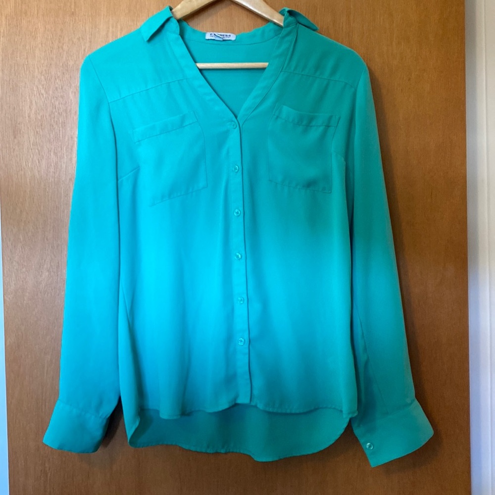 Like New - Express: The Portofino Shirt Teal Green Blouse - Size S